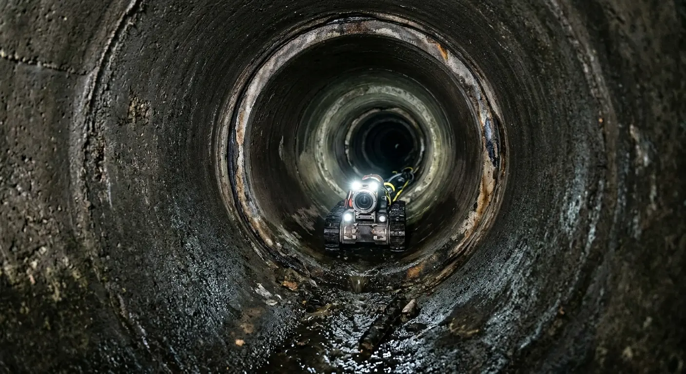 Robotic sewer camera inspecting pipe interior for Sewer Line Cleaning in Schuyler Falls